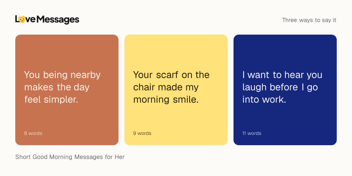 Three messages from this collection, each shown on a coloured card with its word count