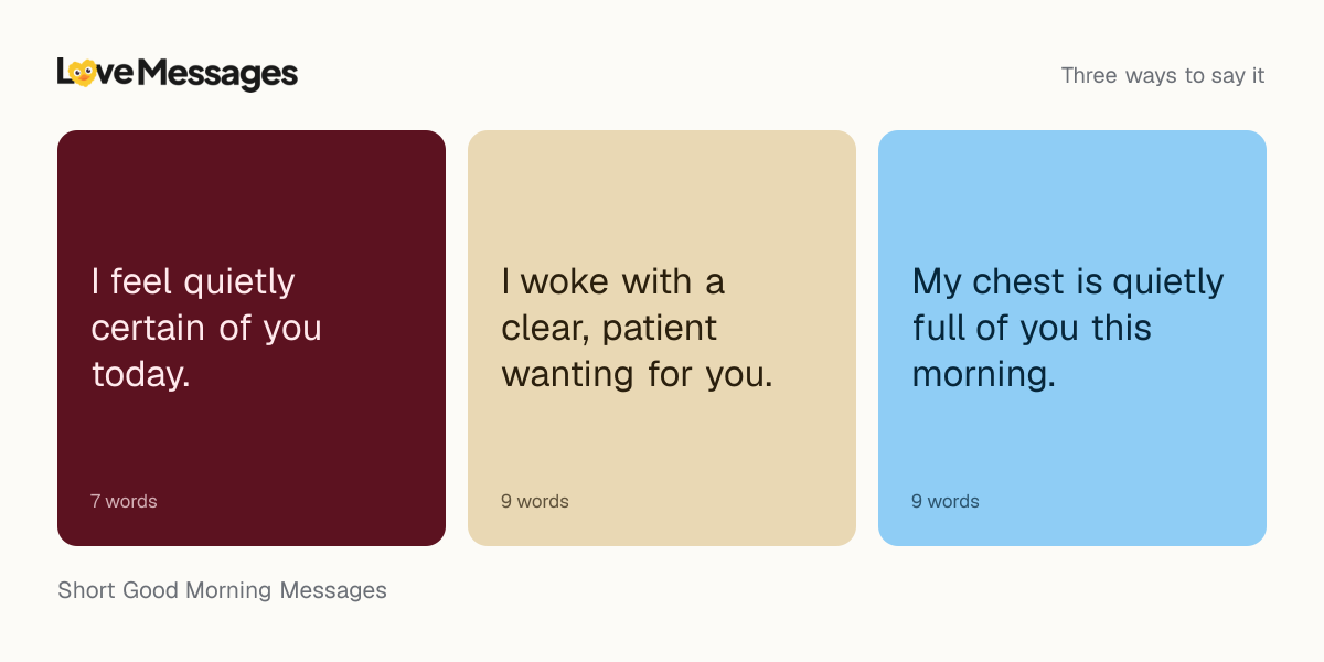 Three messages from this collection, each shown on a coloured card with its word count