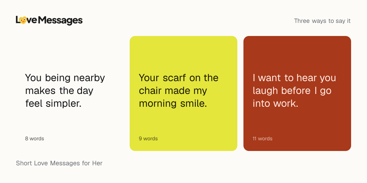 Three messages from this collection, each shown on a coloured card with its word count
