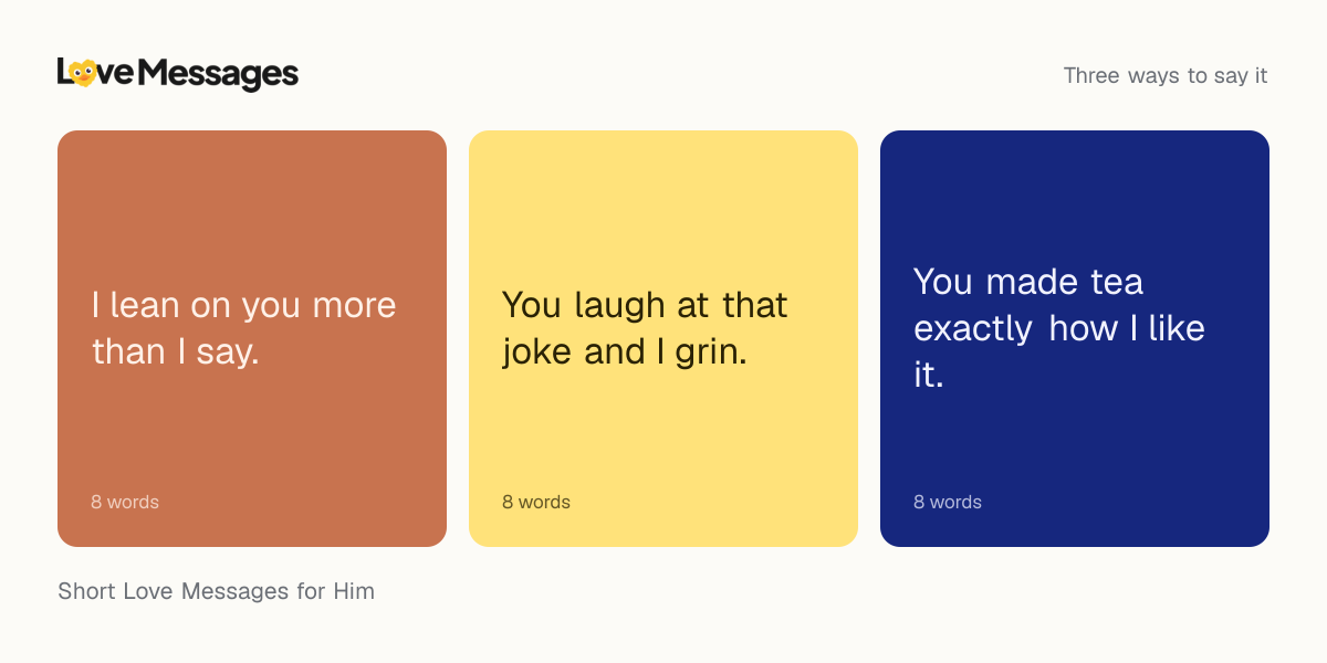 Three messages from this collection, each shown on a coloured card with its word count