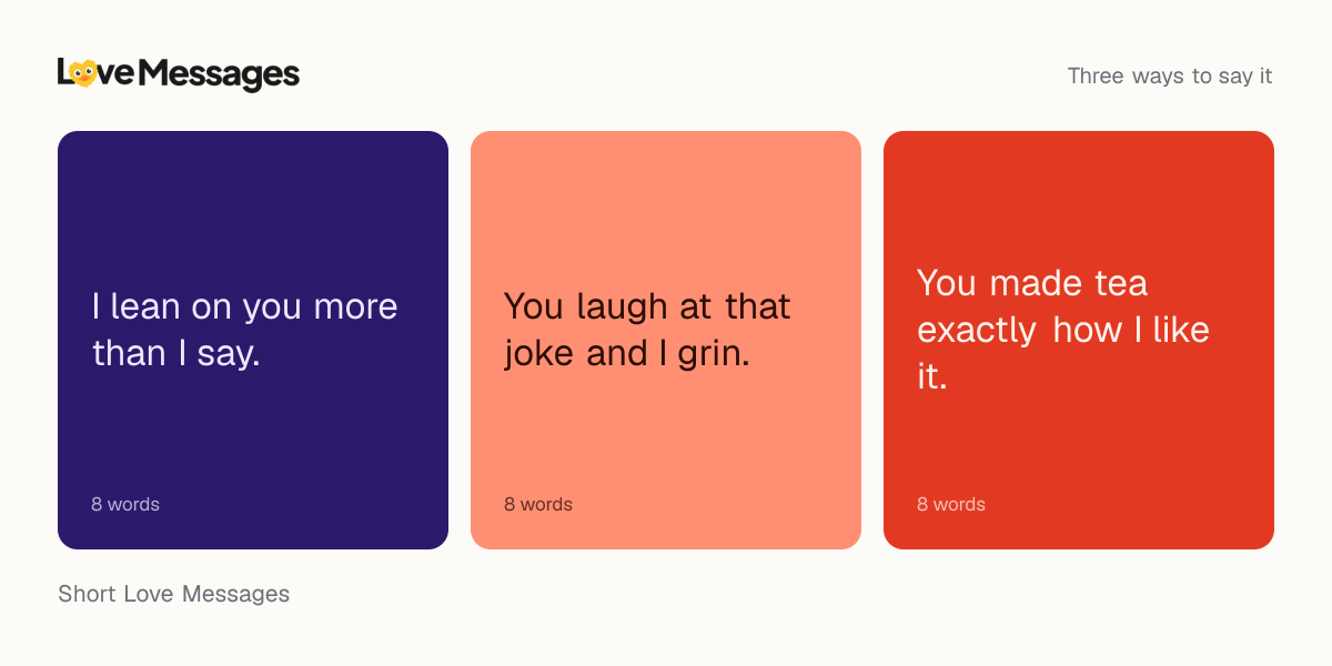 Three messages from this collection, each shown on a coloured card with its word count
