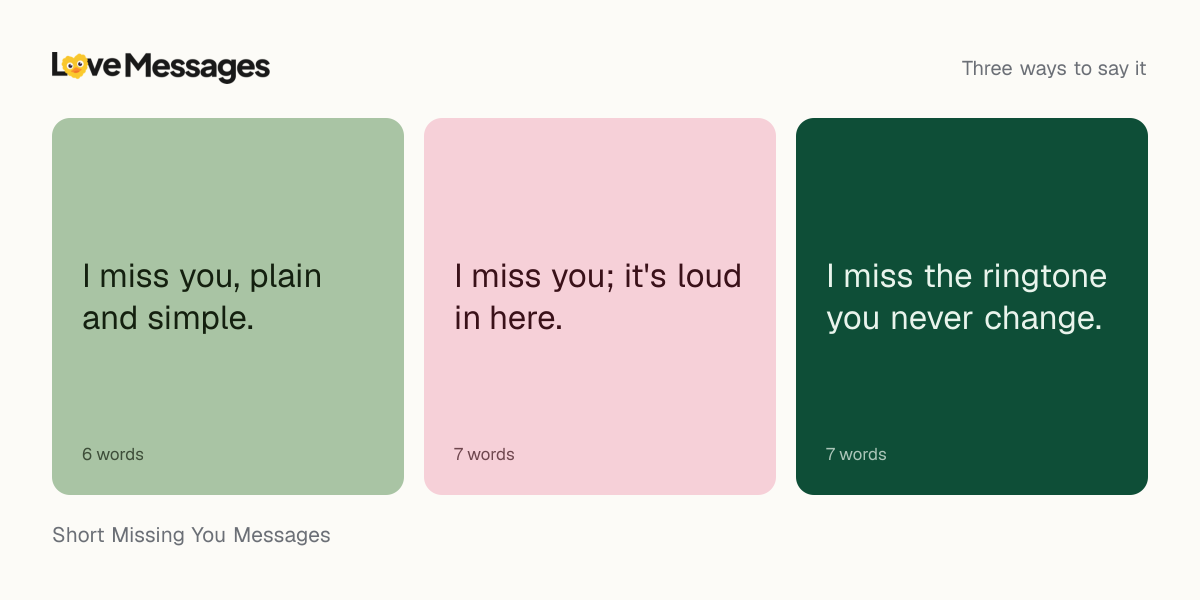 Three messages from this collection, each shown on a coloured card with its word count