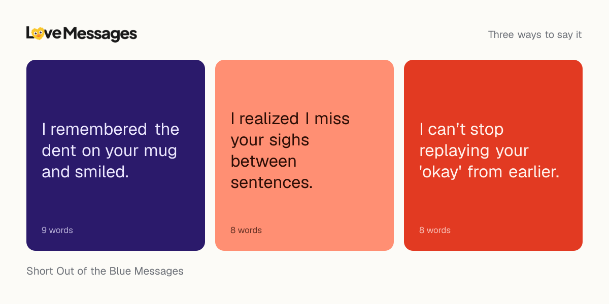 Three messages from this collection, each shown on a coloured card with its word count
