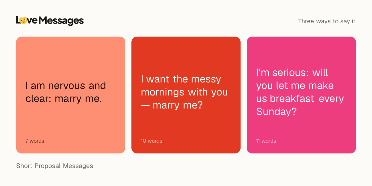 Three messages from this collection, each shown on a coloured card with its word count