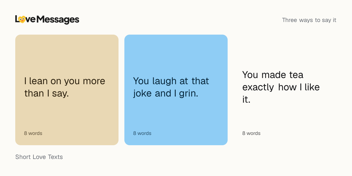 Three messages from this collection, each shown on a coloured card with its word count