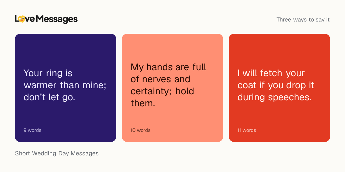 Three messages from this collection, each shown on a coloured card with its word count