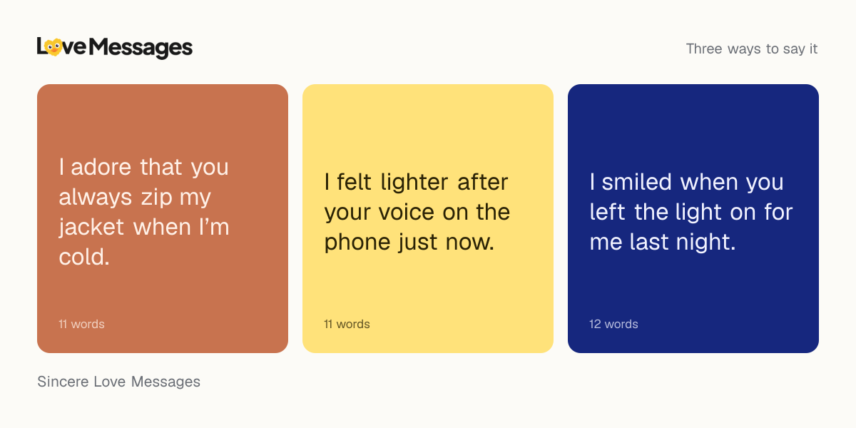 Three messages from this collection, each shown on a coloured card with its word count