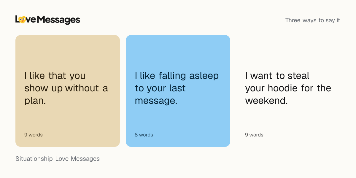 Three messages from this collection, each shown on a coloured card with its word count