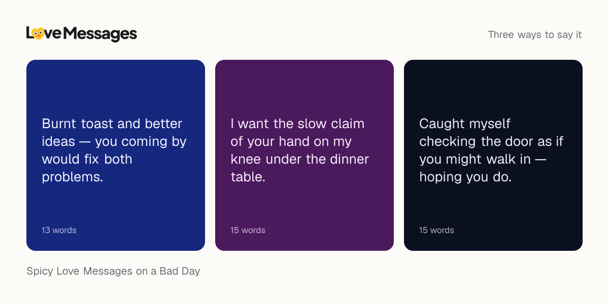 Three messages from this collection, each shown on a coloured card with its word count