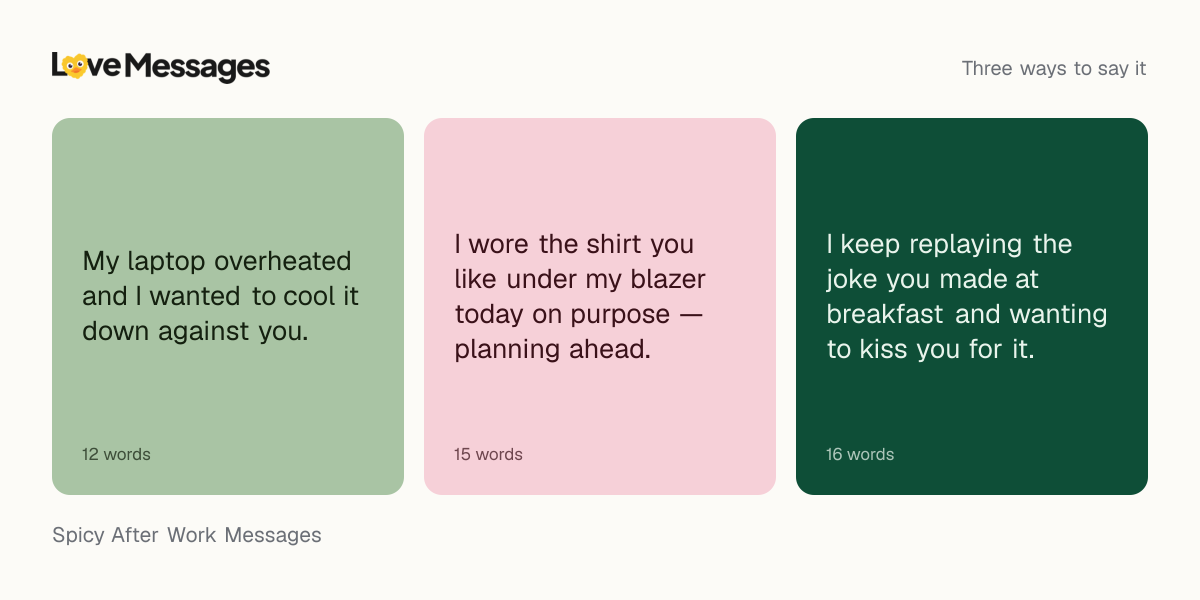 Three messages from this collection, each shown on a coloured card with its word count