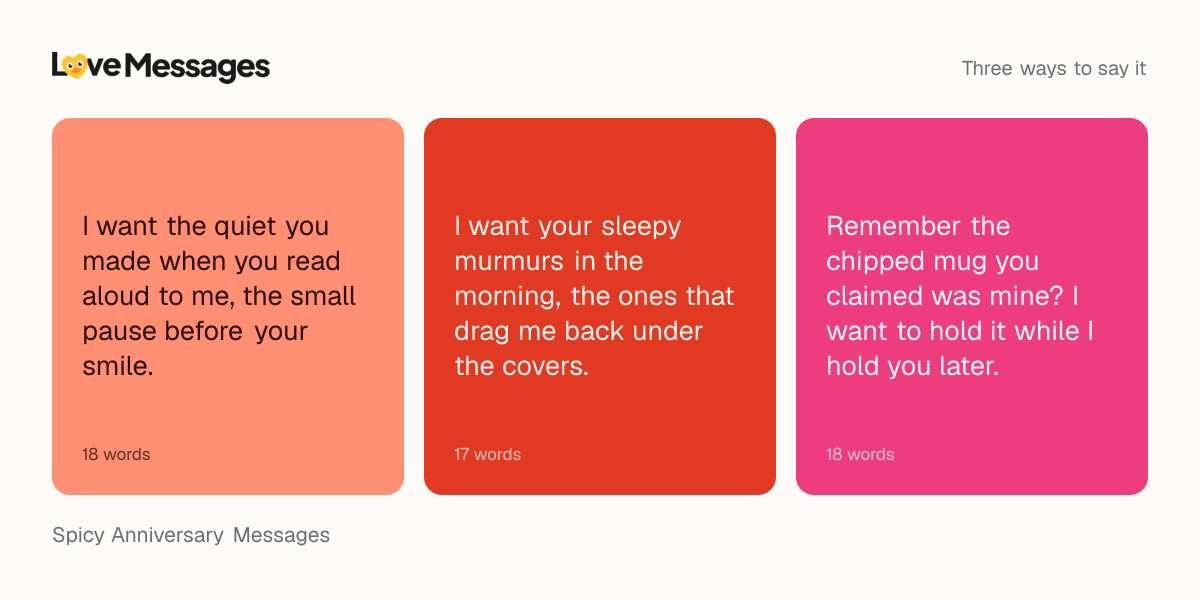 Three messages from this collection, each shown on a coloured card with its word count