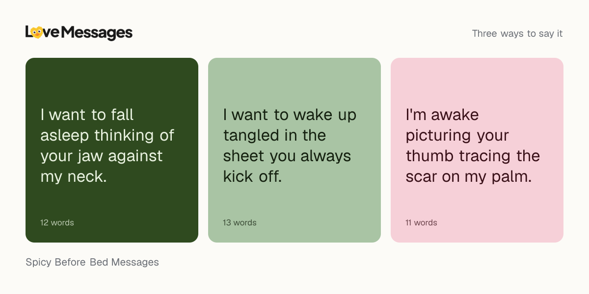 Three messages from this collection, each shown on a coloured card with its word count