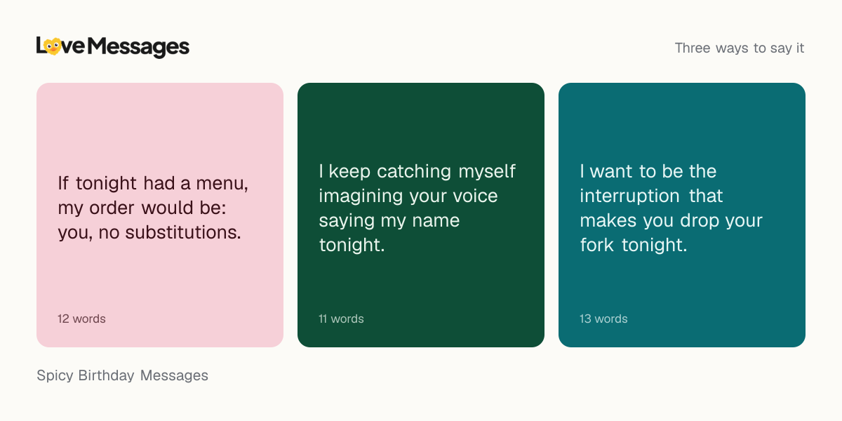 Three messages from this collection, each shown on a coloured card with its word count