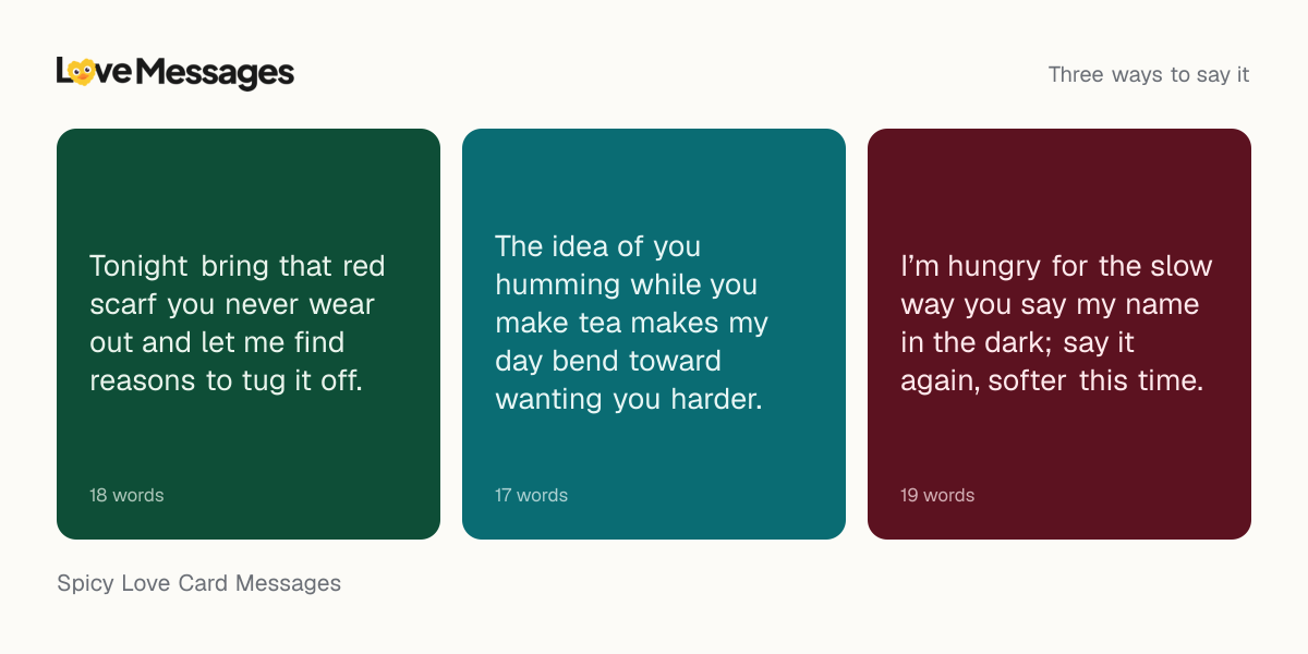 Three messages from this collection, each shown on a coloured card with its word count