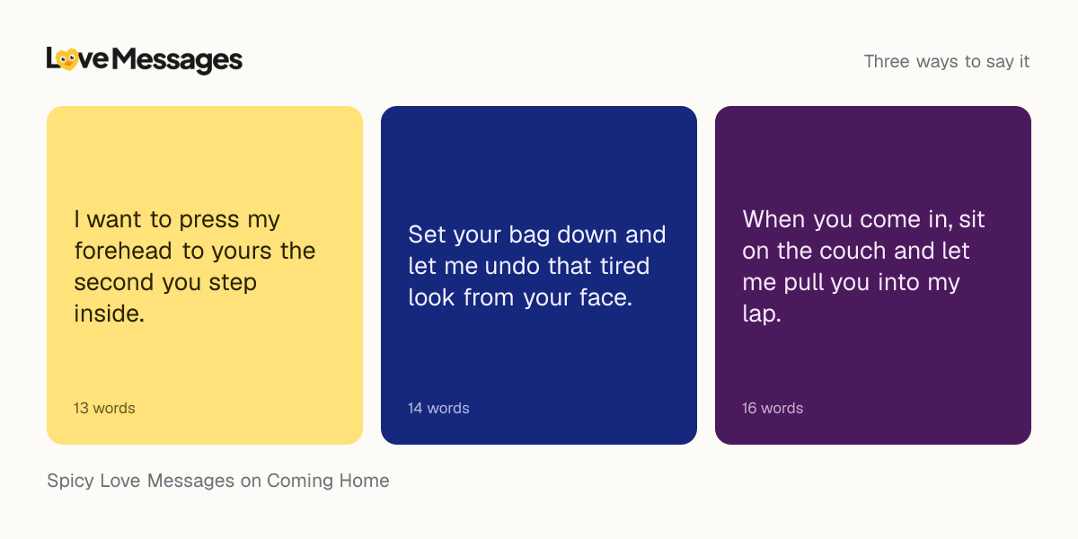 Three messages from this collection, each shown on a coloured card with its word count