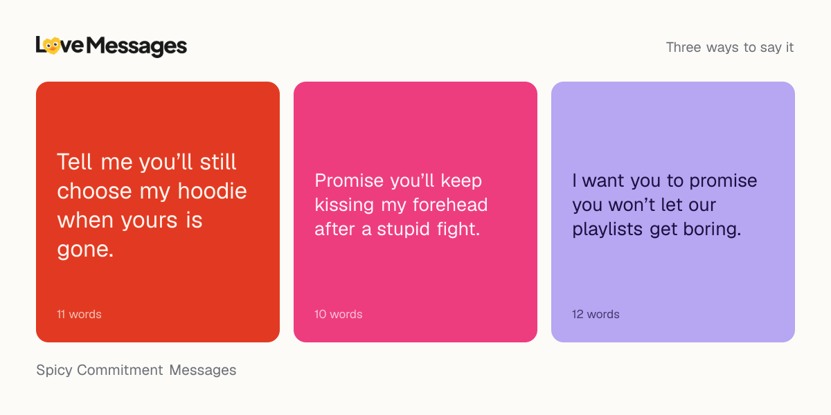 Three messages from this collection, each shown on a coloured card with its word count