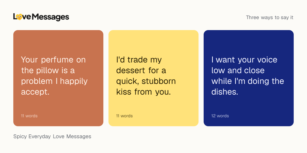 Three messages from this collection, each shown on a coloured card with its word count
