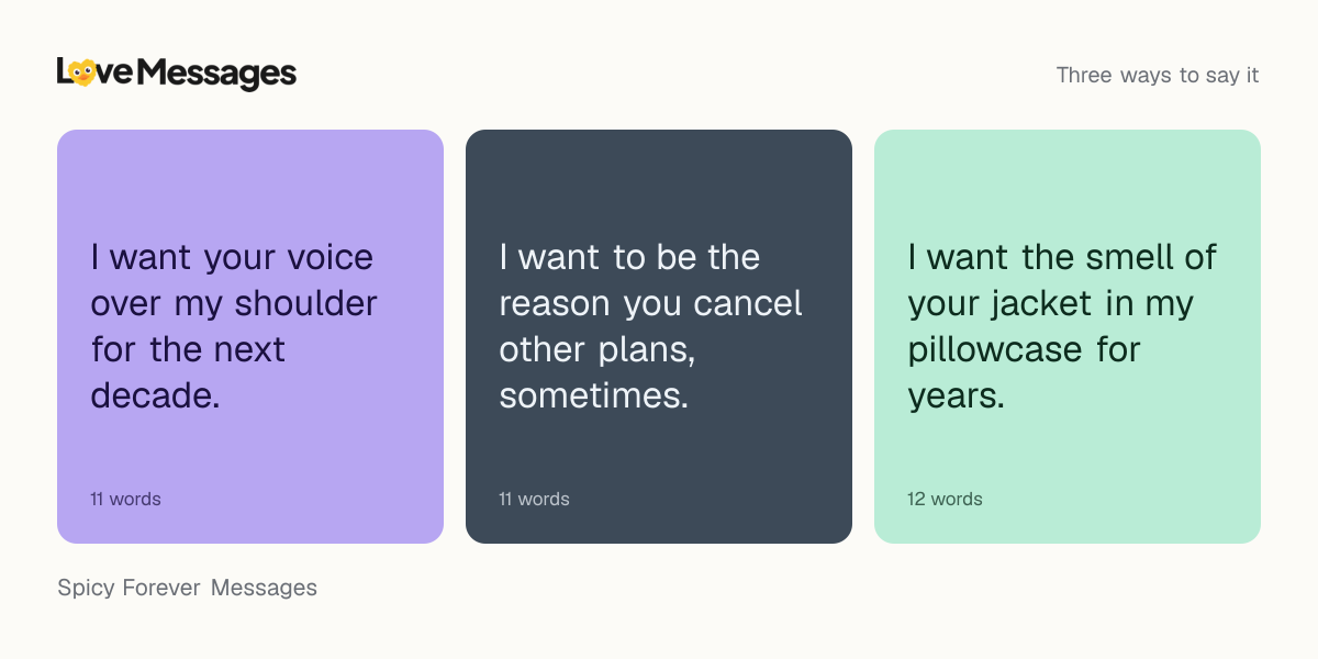 Three messages from this collection, each shown on a coloured card with its word count