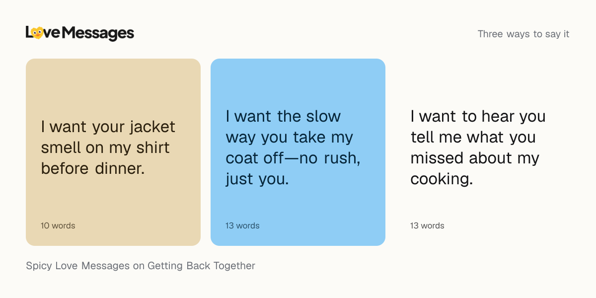 Three messages from this collection, each shown on a coloured card with its word count