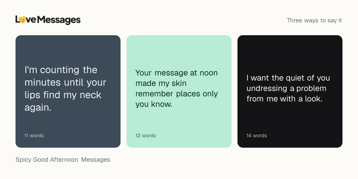 Three messages from this collection, each shown on a coloured card with its word count