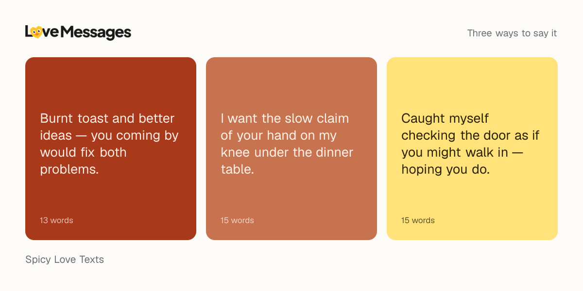 Three messages from this collection, each shown on a coloured card with its word count