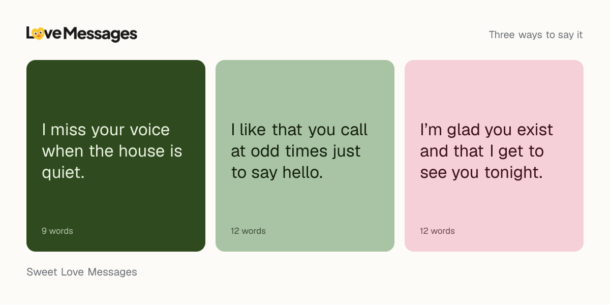 Three messages from this collection, each shown on a coloured card with its word count