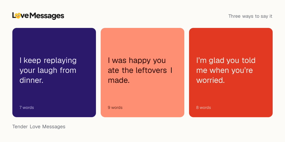 Three messages from this collection, each shown on a coloured card with its word count