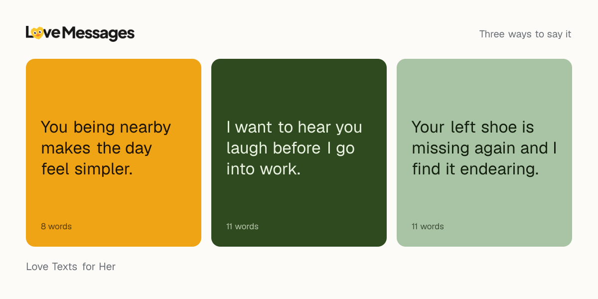 Three messages from this collection, each shown on a coloured card with its word count