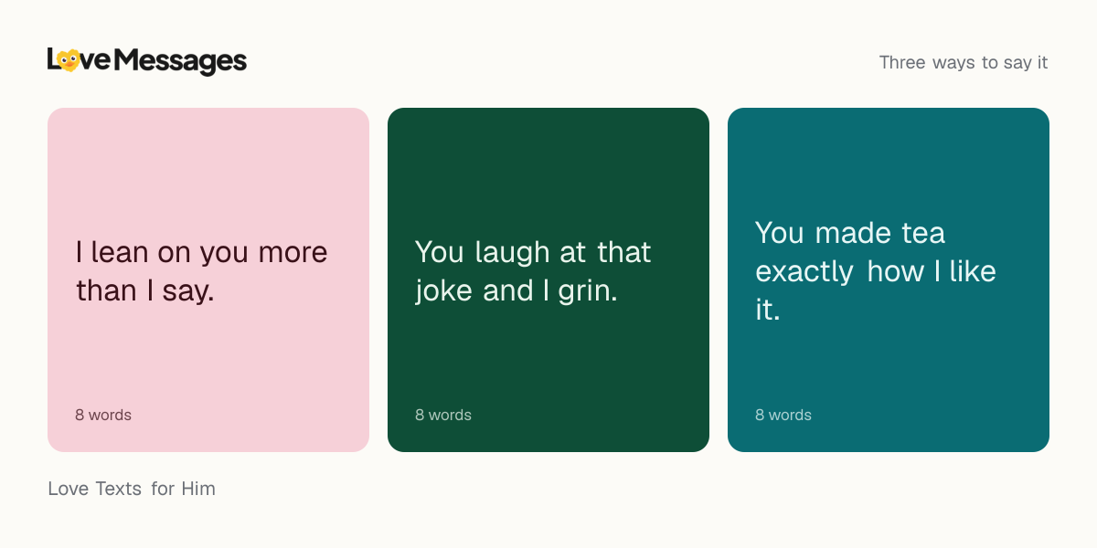 Three messages from this collection, each shown on a coloured card with its word count
