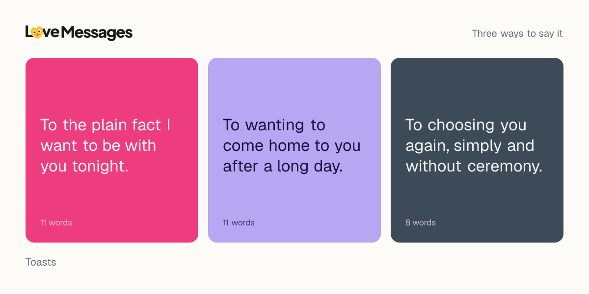 Three messages from this collection, each shown on a coloured card with its word count
