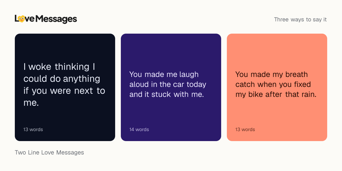 Three messages from this collection, each shown on a coloured card with its word count