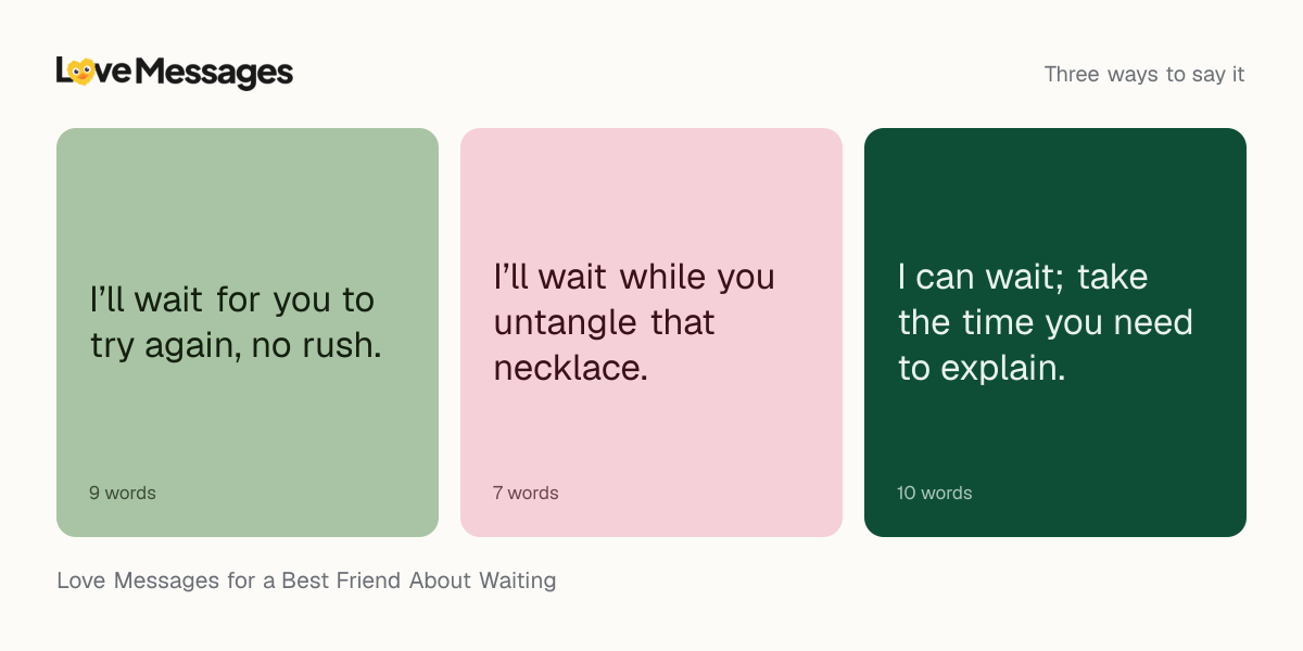 Three messages from this collection, each shown on a coloured card with its word count