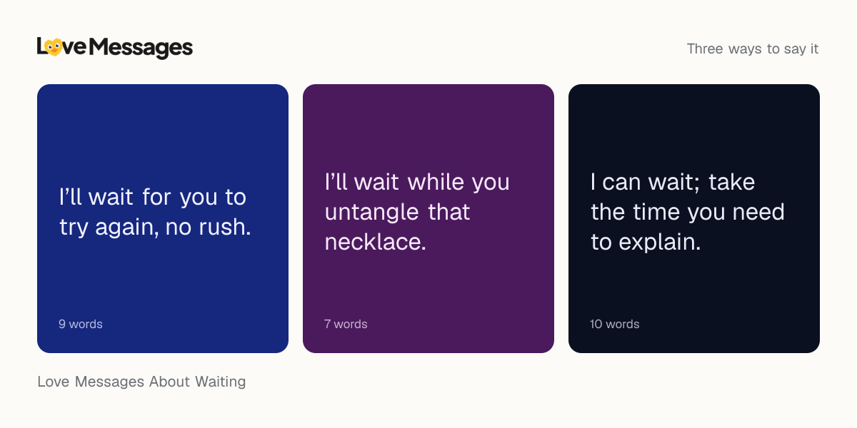 Three messages from this collection, each shown on a coloured card with its word count