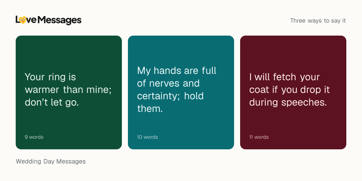 Three messages from this collection, each shown on a coloured card with its word count