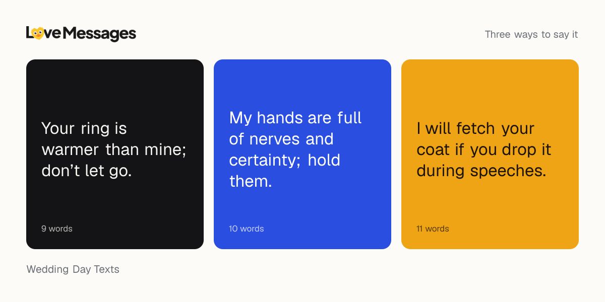 Three messages from this collection, each shown on a coloured card with its word count